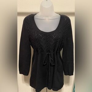 Michael Kors Women’s Sweater Medium Black Cotton Angora Pointelle Cable Knit